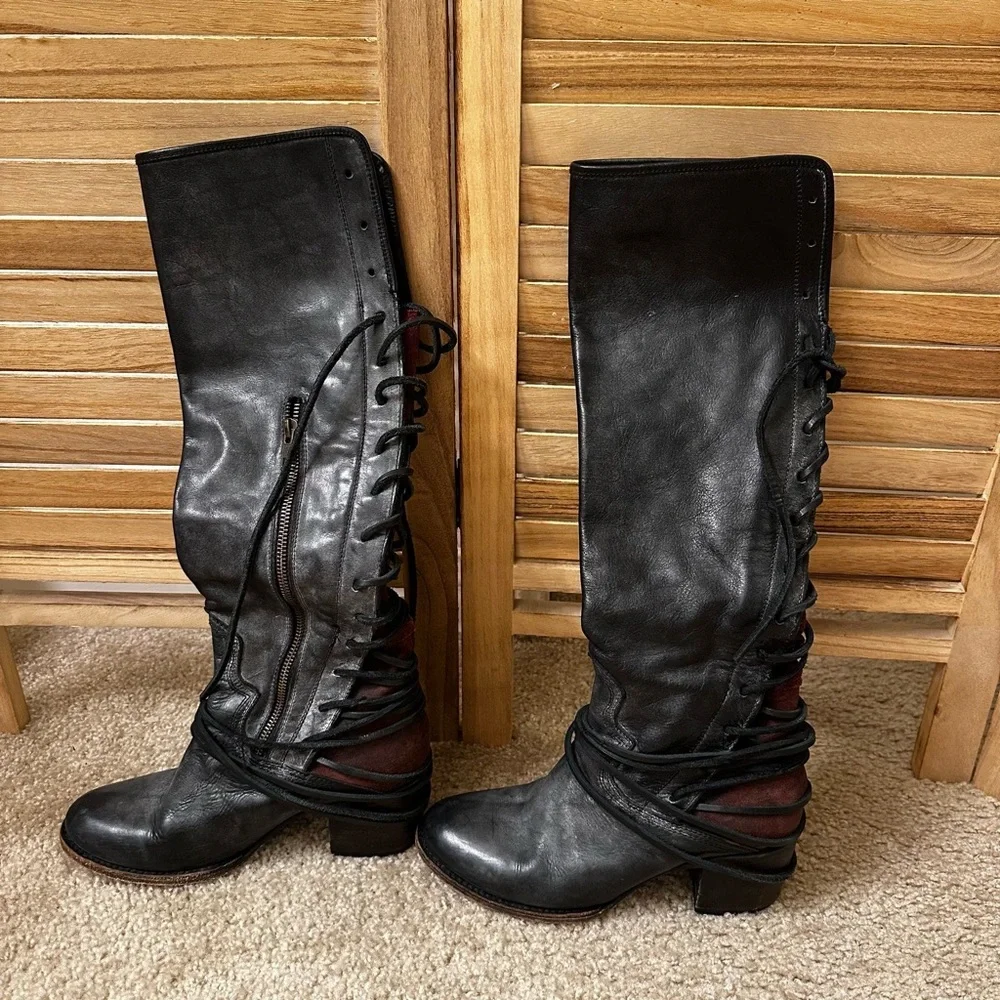 Freebird By Steven Coal Leather Woman Boots size 9